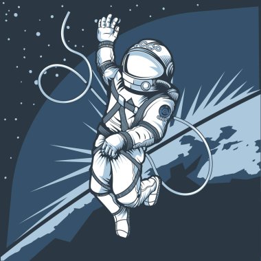Uzaydaki astronot, Dünya gezegeninin arka planına karşı..