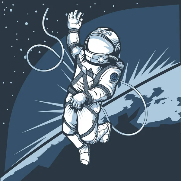 Astronauta en el espacio exterior contra el telón de fondo del planeta tierra. — Vector de stock