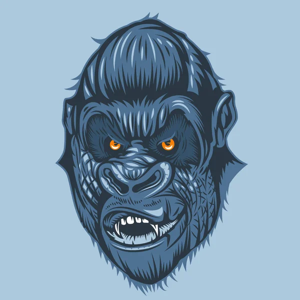 Verschrikkelijk uitzicht op gorilla gezicht met oranje ogen, tekening uit de vrije hand. — Stockvector