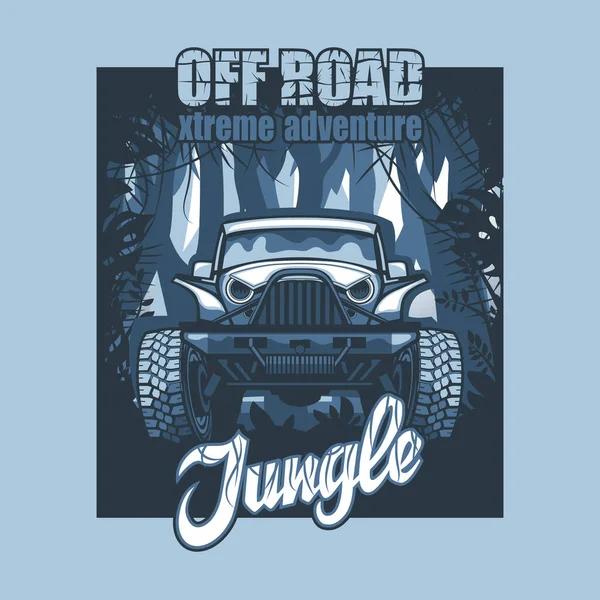 Road Extreme Adventure Jungle Affiche Suv Sur Fond Forêts Impénétrables — Image vectorielle