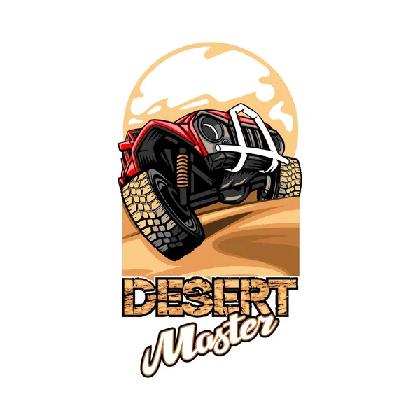 Logo Con Nome Desert Master Con Suv Che Supera Colline — Vettoriale Stock