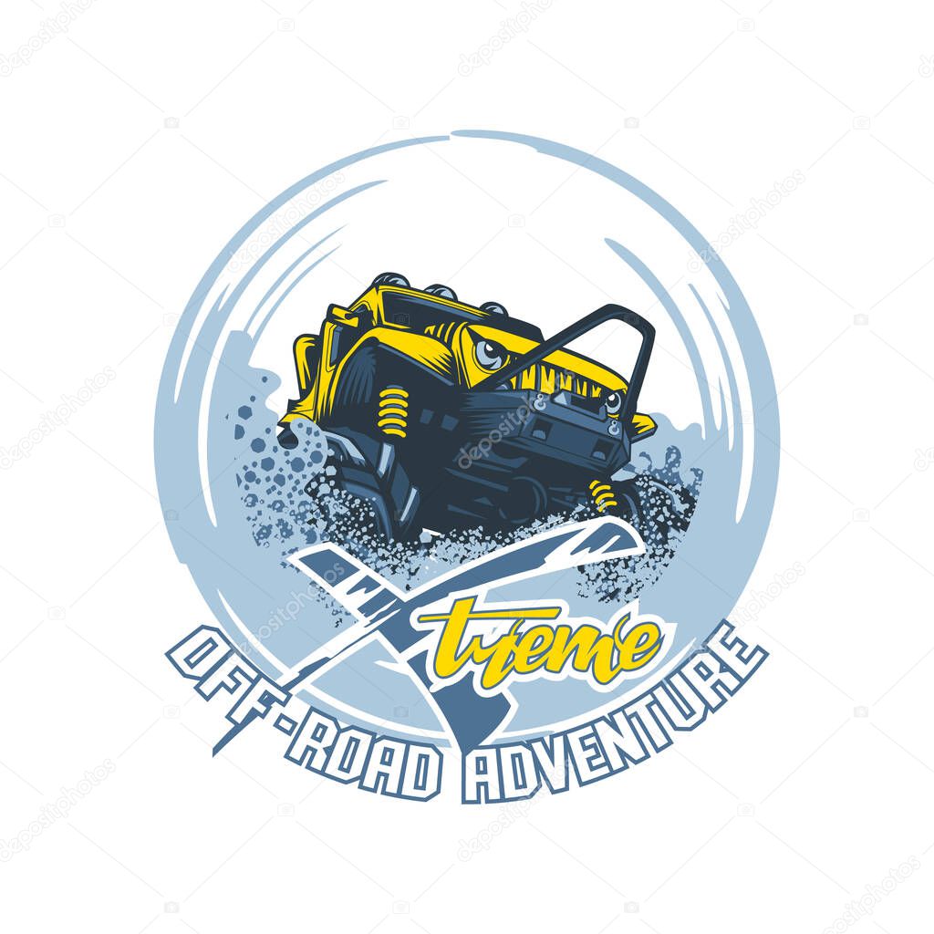 Extreme Off-Road Adventure SUV overcoming difficult obstacles. Vector illustration