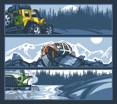 Zor durumlarda off-road araçları, afiş koleksiyonu.
