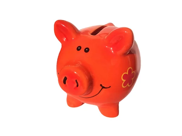 Oranje varken piggy bank op een witte achtergrond Stockfoto