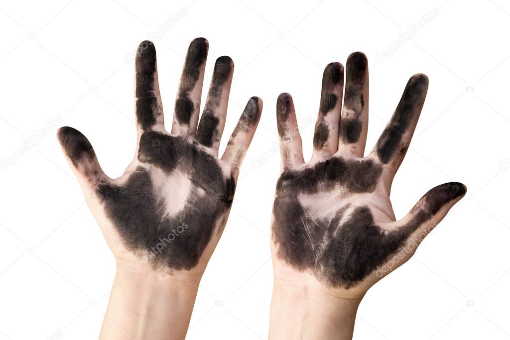 dirty stained hands isolated on a white background