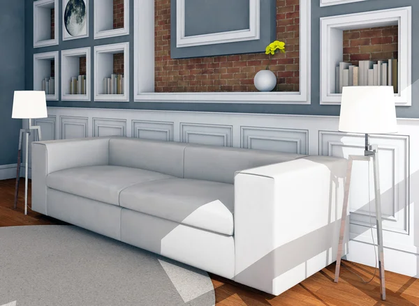 Weißes Sofa im Vintage-Zimmer — Stockfoto