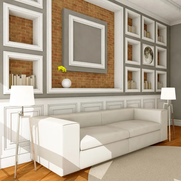 Sofa styl biały w Pokój Xtensive — Zdjęcie stockowe