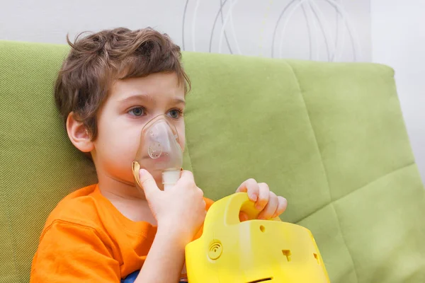 Boy Makes Inhalation Nebulizer — Stock Photo, Image