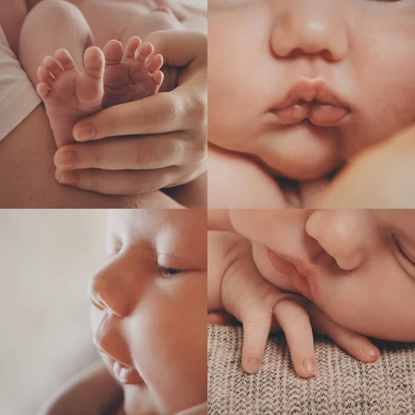 Collage di foto: viso, gambe, mani di un bambino primo piano. concetto di infanzia, assistenza sanitaria, FIV, igiene, ENT — Foto Stock