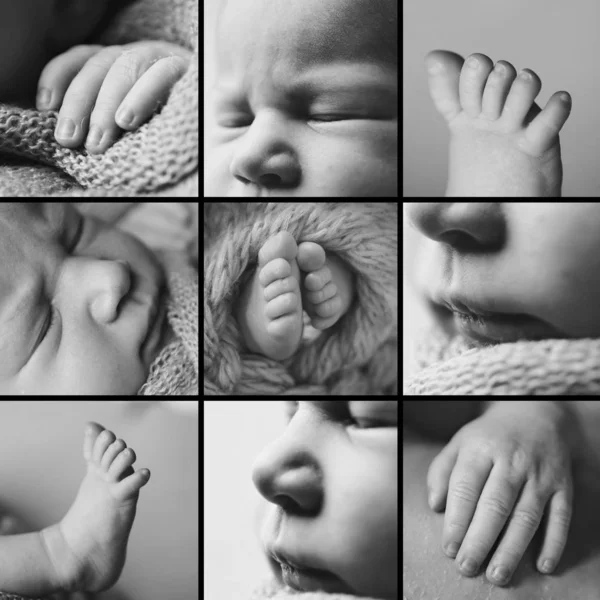 collage of photos: face, legs, hands of a child close-up. concept of childhood, health care, IVF, hygiene, ENT