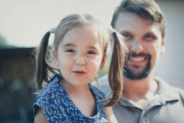 Dad Holds Child His Arms Concept Educating Father Young Children — Stok fotoğraf