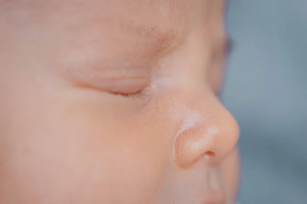 Newborn Baby Face Close Eyes Nose Lips Concept Childhood Health — Stock Photo, Image