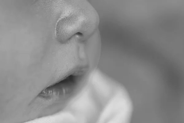 Newborn Baby Face Close Eyes Nose Lips Concept Childhood Health — Stock Photo, Image