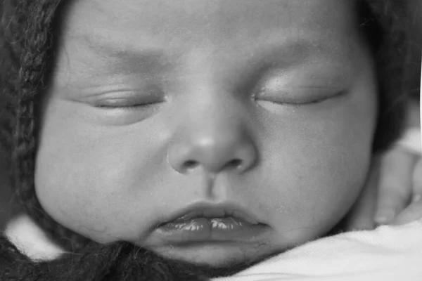 Pasgeboren Baby Gezicht Van Dichtbij Ogen Neus Lippen Concept Van — Stockfoto