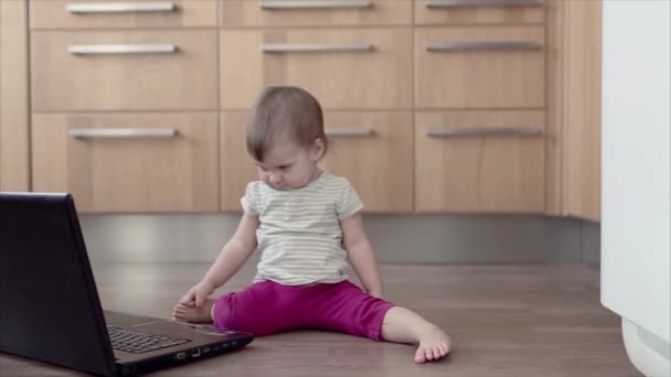 Small Child Plays Computer Child Prodigy Learns Techniques Business Planning — Stock Video