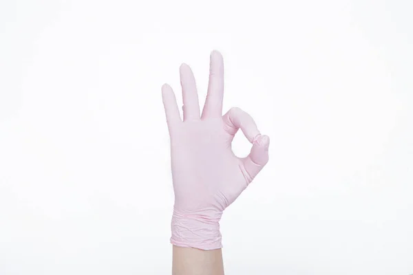 Large Hand Rubber Glove Close Shows Everything Fine Protective Agent — Stock Photo, Image