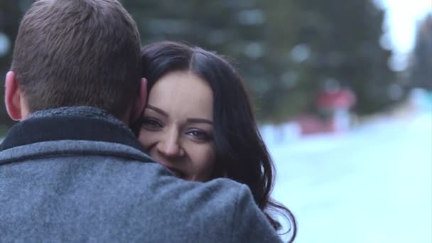 Couple Love Hugs Man Woman Look Each Other Eyes Bride — Stock Video
