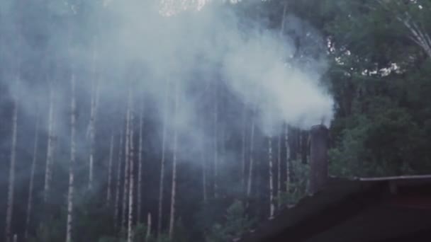 White Smoke Billows Chimney Firewood Sauna — Stock Video
