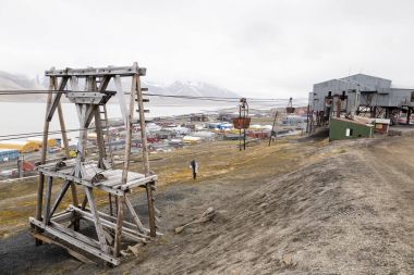 Kömür taşımacılığı Longyearbyen, Spitsbergen, Norveç için eski teleferik