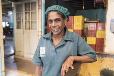 Bir çay fabrikası işçisi kadın portresi Kandy, Sri Lanka 13 Şubat 2017: