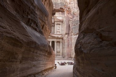 View from Siq on entrance of City of Petra, Khazneh in the background, Jordan clipart