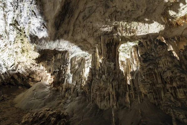 Dünyaca ünlü mağara Postojna, Slovenya sarkıt ve dikitler ile — Stok fotoğraf