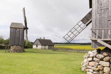 Geleneksel ahşap yel değirmenleri adasının Saaremaa, Estonya