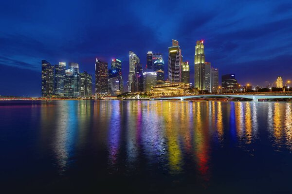 SINGAPORE December 10, 2017: Skyline of Singapores Business District at night
