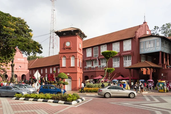 Melaka, Malajsie, 11 prosinec 2017: Červená budova nebo Stadhuys — Stock fotografie