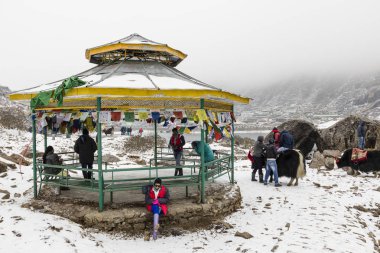 : Sikkim, India, 9 Mart 2017: Tsomgo (Changu) Gölü turist