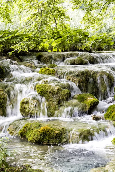 Schöner Wasserfall im Nationalpark Plitvicer Seen im Sommer in Kroatien — Stockfoto