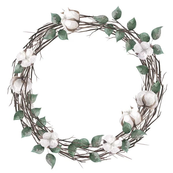 A wreath of branches. Round frame for the design of postcards, invitations, decor, stickers, photos. — Stock Photo, Image