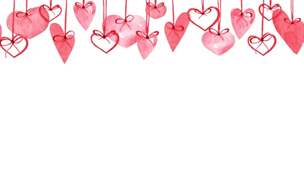 Seamless background of hearts for Valentines day. Watercolor background for design, decor, print, textile, etc. — 스톡 사진