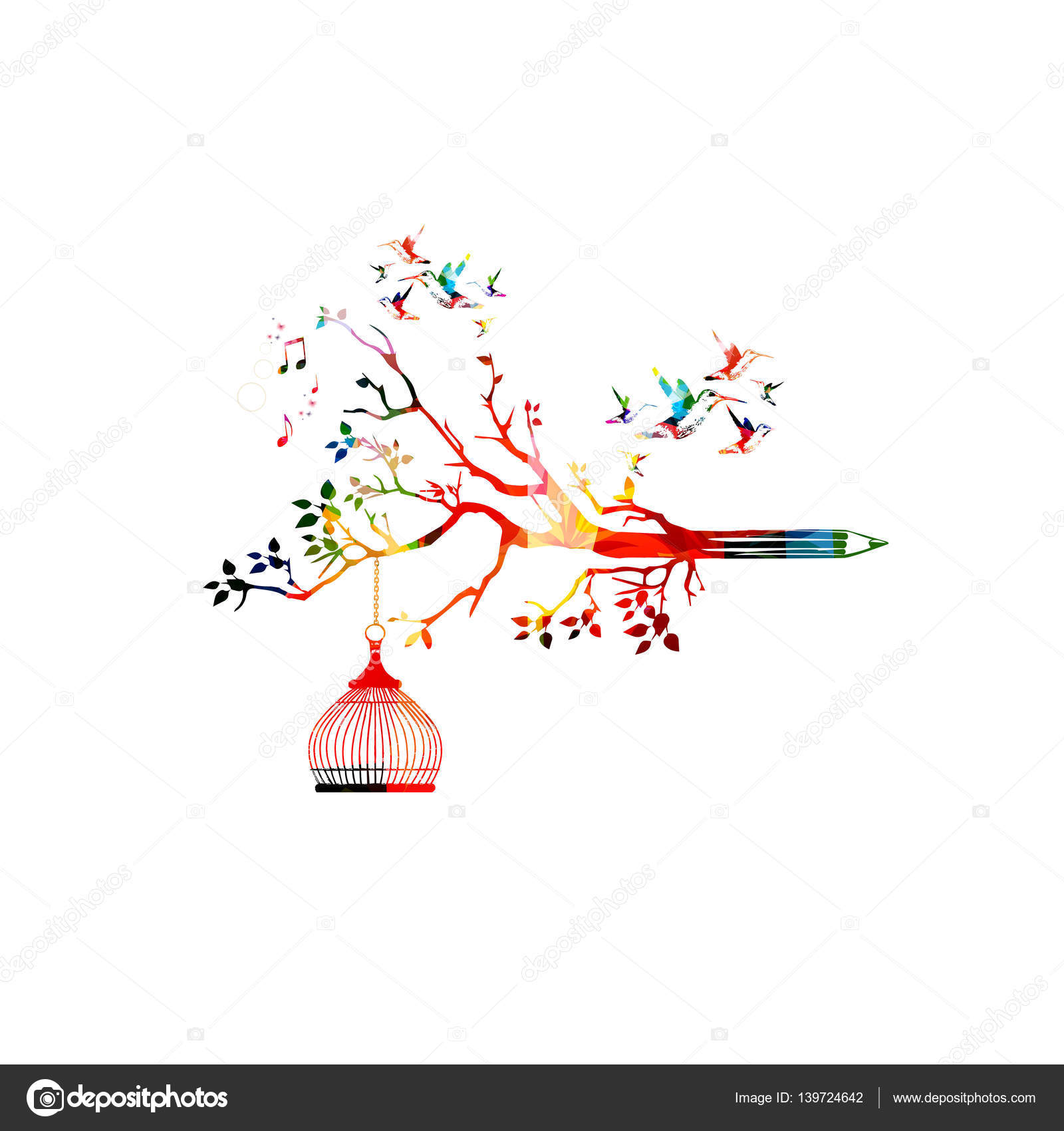 Albero della matita colorata con colibr¬ — Vettoriale Stock