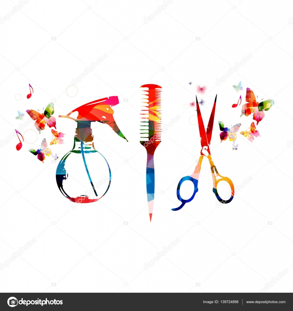 Colorful comb, scissors and sprayer — Stock Vector © abstract412 #139724898