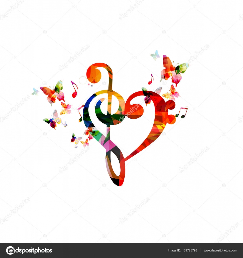 Illustration coeur et notes  de  musique  image vectorielle 