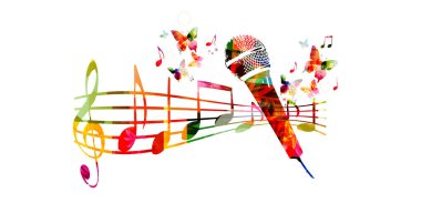 Renkli mikrofon ve müzik notlar