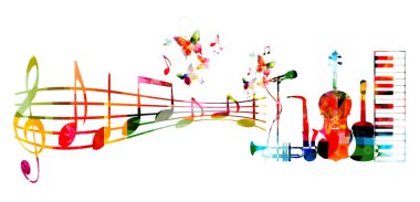 Renkli müzik aletleri ve notlar