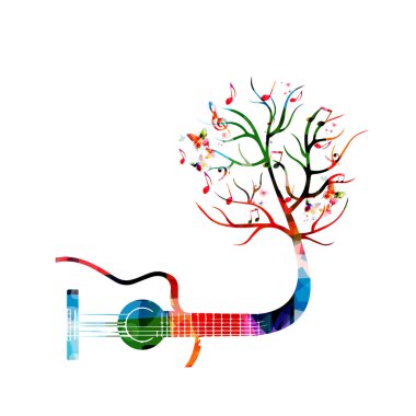 Ağaç ile renkli gitar