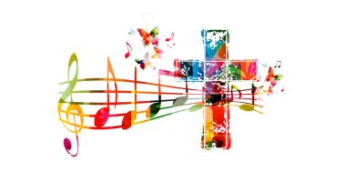 Colorful christian cross with music  clipart