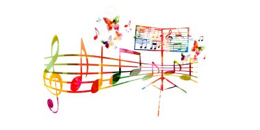 Colorful music stand with butterflies clipart