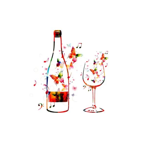 Illustratie van de fles en glas met vlinders — Stockvector