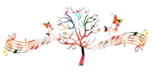 Tree with music notes and butterflies — Stock Vector