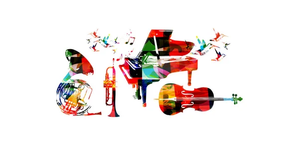 Instruments de musique colorés et colibris — Image vectorielle