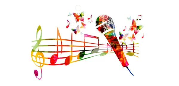 Colorful microphone and music notes — Stock Vector