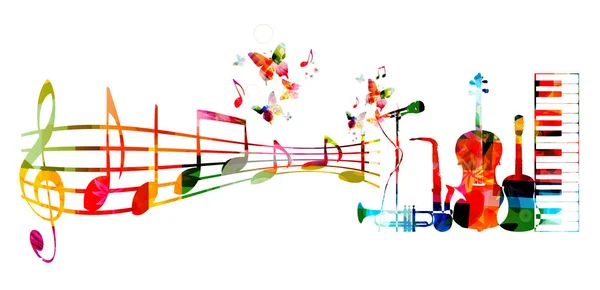 Instruments de musique colorés et notes — Image vectorielle