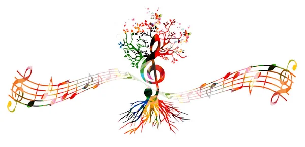 Дерево з музичними нотами та метеликами — стоковий вектор