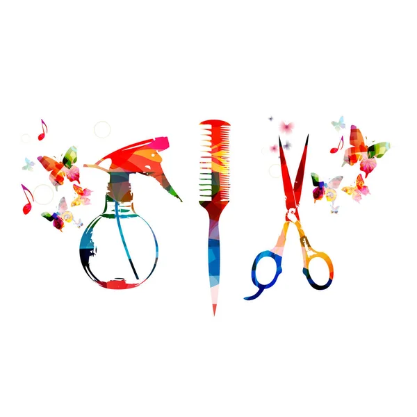 Peigne coloré, ciseaux et pulvérisateur — Image vectorielle