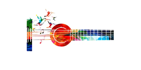 Guitarra colorida con notas musicales — Vector de stock