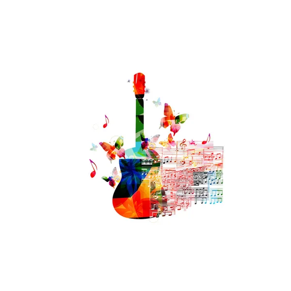 Chitarra colorata con note musicali — Vettoriale Stock